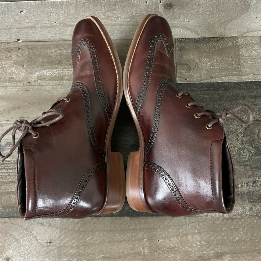 Cole Haan Liam Mens 10 Burgundy Brogue Wingtip Ankle Chukka Boots C11053 - Picture 6 of 11
